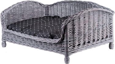 Корзина для тварин з лози: ліжко для собак та котів з м'яким подушком (64x42x35 см)