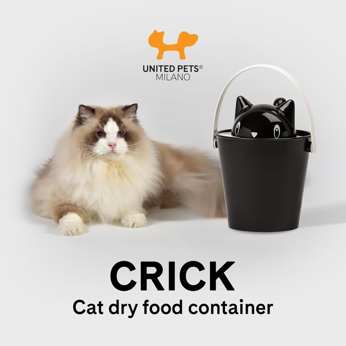 Контейнер для котячого корму United Pets Crick, Італія, чорний, з лопаткою, дизайн Stefano Giovannoni