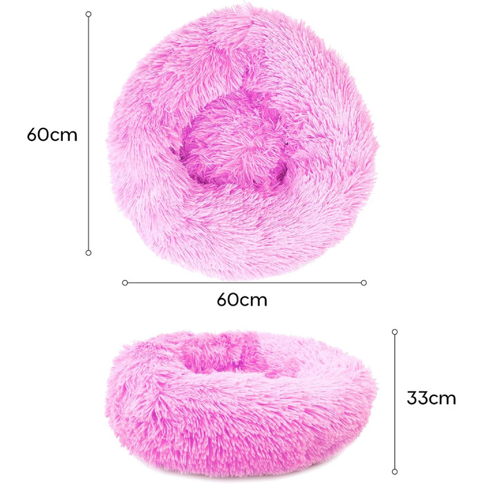 М'яке ліжко для собак Donut 60см - рожева, для маленьких та середніх собак, зручне, миється, підходить для котів та собак