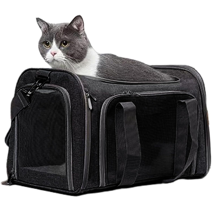Транспортна переноска для собак та котів, складана переноска для тварин | Чорна переноска для собак та котів, для подорожей та авто