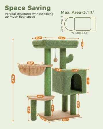 Котячий комплекс MUTTROS Cactus 90 см – м’який будиночок, ігровий стовпчик для котів, гамак, підвісна іграшка, кігтеточка для домашніх котів