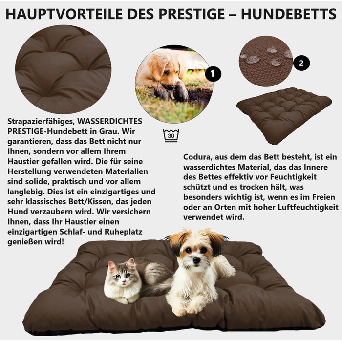 Килимок для собак King Dog: водовідштовхуючий, XL (120x80 см), 10 см, для великих та середніх собак, коричневий