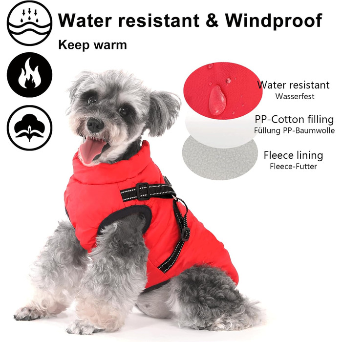 Теплий зимовий одяг для собак Aywoja, водонепроникний, з нашийником, для маленьких собак, червоний (25)