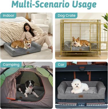 Ортопедичне ліжко для собак, диван для середніх та великих собак, неслизьке, миється, U-подібної форми, сірого кольору, 112,8 x 81,3 x 18,8 см