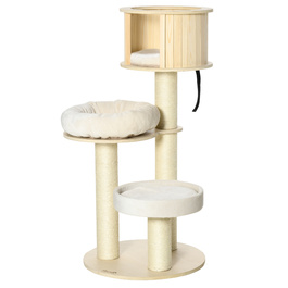 PawHut Cat Tree with Cat Cave висотою 122см, три рівня, дерево, стовбури з сизалю, ігрові м'ячі для активних котів