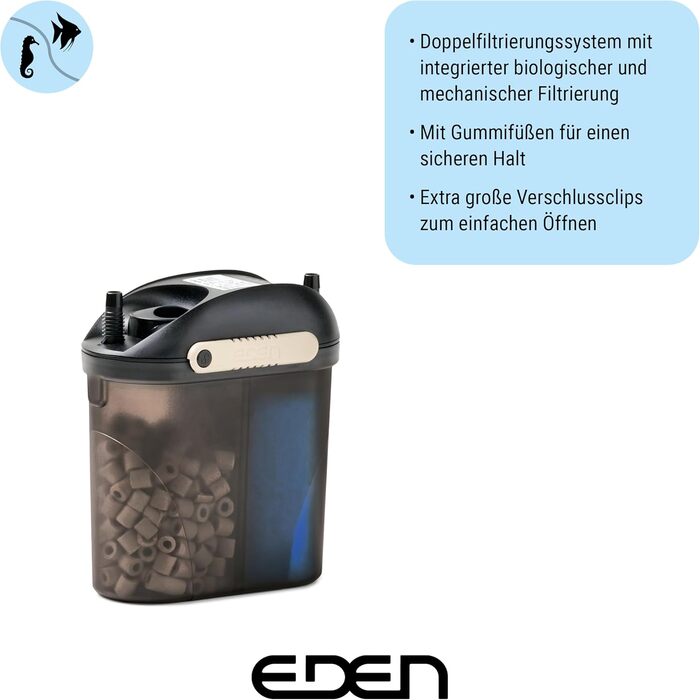 Зовнішній фільтр Eden 94070 FES 60 для акваріума до 60 л, безшумний подвійний фільтраційний модуль, компактний, для наноакваріумів