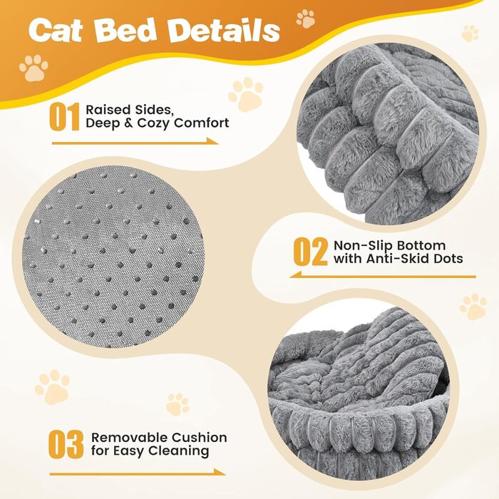 М'яке ліжко для котів та маленьких собак, 50 x 20 см, круглої форми, сірого кольору (S)