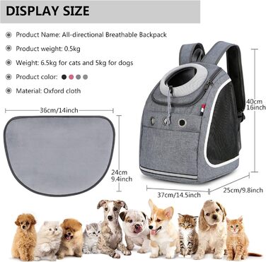 PETCUTE Рюкзак для собак і котів, переноска для тварин, рюкзак для подорожей, піших прогулянок та кемпінгу (темно-сірий)