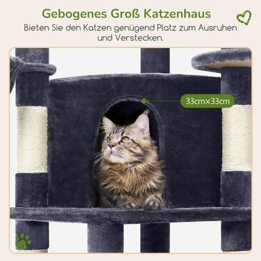 Котячий будиночок Globlazer з когтеточкою, 130 см, XL, темно-сірий. Стабільний кутовий комплекс з будиночком, платформою, гамаком та м'яким кошиком для великих котів.