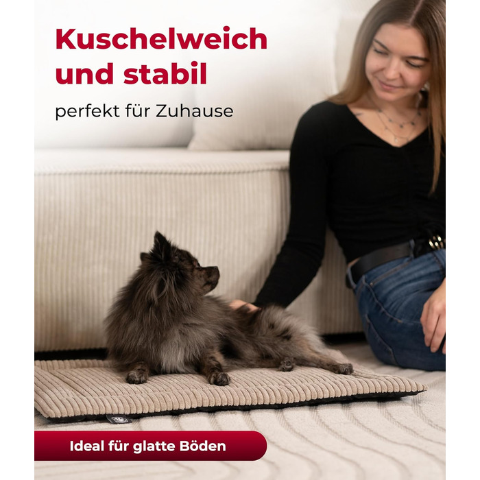 Килимок для собак HS-Hundebett® Cord з підкладкою XS – Антиковзаюча поверхня – М'яка ковдра для собак – Затишне місце для відпочинку – Виготовлено в Німеччині (Бежевий, 55x75 см)