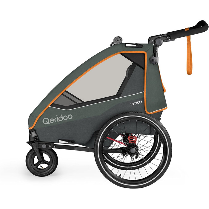 Qeridoo Lynix 1 Forest Green - Причіп для велосипеда, дитячий, на 1 місце, з підвіскою та ременями безпеки | Дитяча коляска-візок, прогулянка, Walker & Bike