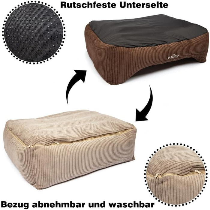 Ортопедичне собаче ліжко CopcoPet з тканини, великі породи, кошик для собак з неслизьким дном, ліжко для собак, що захищає суглоби, XXL, 110 x 90 см, коричневий/бежевий