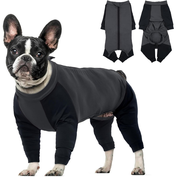 Комбінезон для собак, піжама для собак середніх порід, одяг після операції для Французького бульдога, Кокер-спанієля, Бігля (M, Сірий)