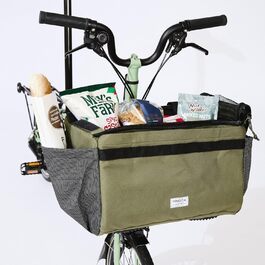 Корзина для домашніх тварин Vincita Caddy для велосипеда Brompton, зручна та безпечна переноска з алюмінієвим каркасом, сітчастою накривною сіткою, регульованим ременем та бічними кишенями. Сумісна з переднім кріпленням Brompton (зелена)