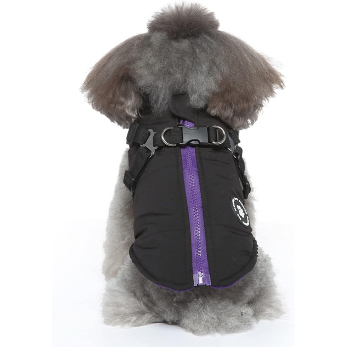 Зимові куртки, жилети та шлейки для собак, чорний колір (M). Куртки 2-в-1, без тягнучки, підходять для цуценят, собак маленьких та середніх порід.