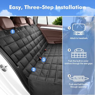 Захист для заднього сидіння авто для собак 4-в-1, 100% водонепроникний, з боковими захистами, для легкових, вантажних автомобілів та SUV, стійкий до подряпин та ковзання