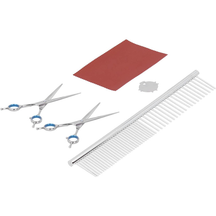 Набір для грумінгу собак: професійні ножиці з нержавіючої сталі, гребінець, прямі та зігнуті ножиці для собак та котів