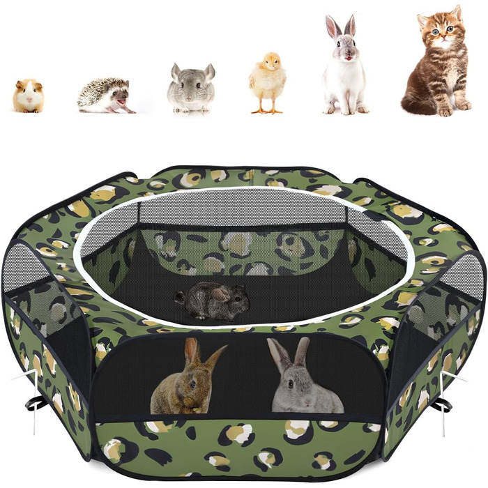 Pawaboo Freigehege для дрібних тварин: вольєр для кроликів, котів, цуценят, хом'яків, з водонепроникним дном та сіткою, Leopard