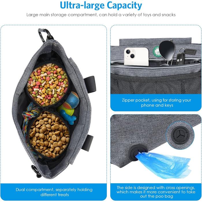 Сумка для ласощів для собак Brifit з магнітною застібкою, для тренувань, з регульованим поясом, знімною внутрішньою кишенею та дозатором для відходів, 22 x 19 x 3 см