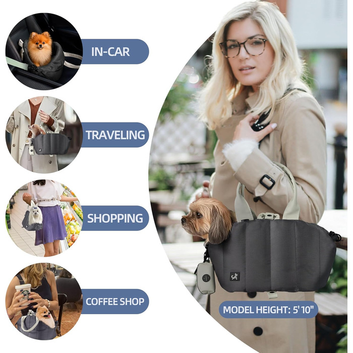 Сумка-переноска для собак Sytopia, кремово-бежева (темно-сіра), з кишенями та регульованим ремінцем безпеки