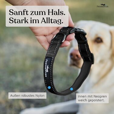 Нашийник для собак Freudentier - м'який, з неопрену, світловідбиваючий, міцний. Підходить для собак маленьких, середніх та великих порід (Чорний, 30-40 см)