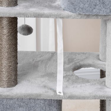 PawHut Cat Tree 142 см Котяче дерево з печерами та платформами, Сизалева колона, іграшка, захист від нахилу, сірий для активних котів