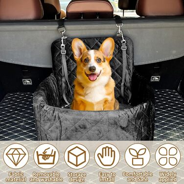 Автокрісло для собак: чорне, 40x40x35 см, для маленьких та середніх порід, з 2 ременями кріплення