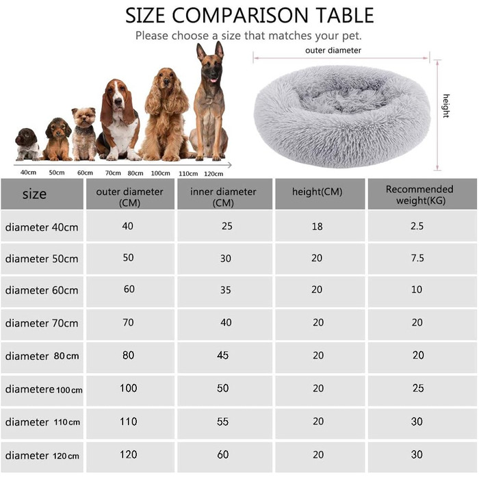 Кругле ліжко для собак та котів, м'яке, плюшеве, темно-сіре, 70 см