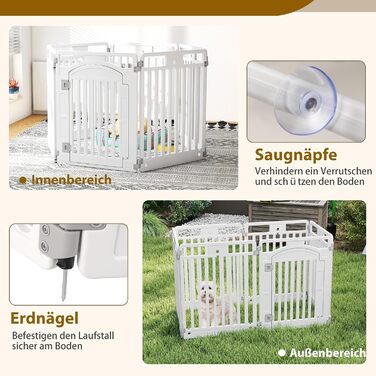 Лягувачка для цуценят COSTWAY з 6 панелей, біла, 80 см, для дому та вулиці