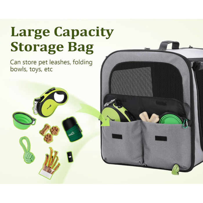 Pecute Розширювана переноска для котів та маленьких собак, транспортна сумка-переноска, розкладний бокс для котів, сіра/зелена, 61x52x45 см