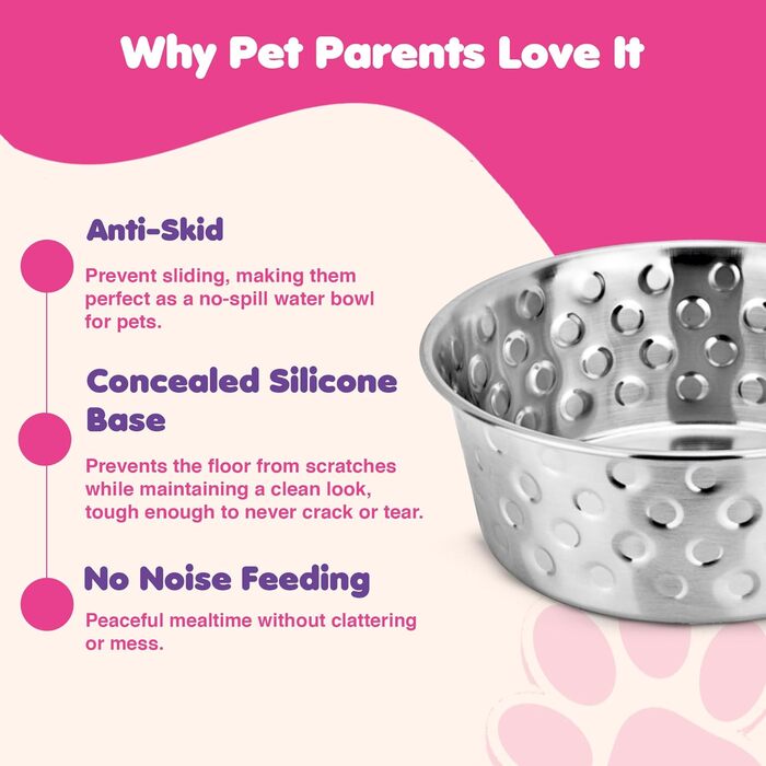 Набори мисок для собак та котів з нержавіючої сталі (2 шт.) | Миски для води з неслизьким дном | Миски для тварин, придатні для миття в посудомийній машині, 1200 мл, діаметр 17 см (Candy Dots)
