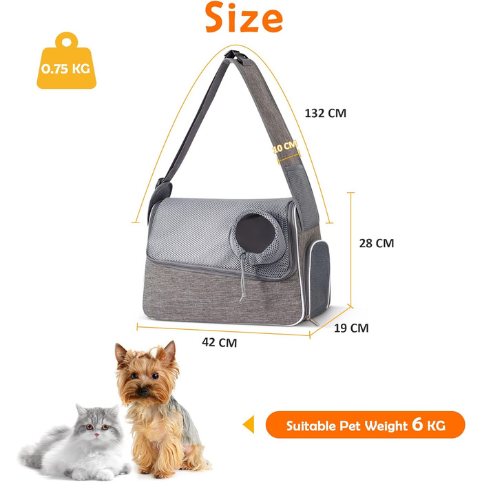 Траверс для собак ALLSOPETS: регульована переноска для маленьких собак та котів з жорстким дном та вентиляцією, сіра