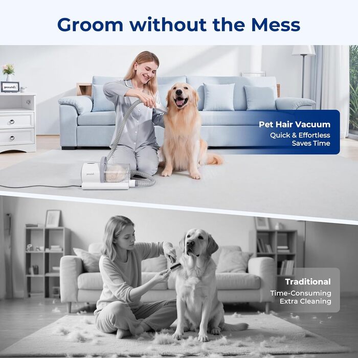 Пилсос для собак та котів Pecute 12000Pa з набором для грумінгу, 1.5л, машинка для стрижки
