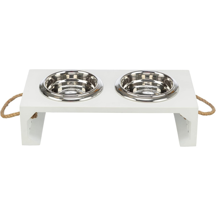 Набір мисок для собак TRIXIE Nordic 900 мл (білий) - миска для великих собак, 17 см, нержавіюча сталь, MDF, міцна, для миття в посудомийній машині