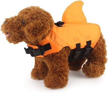 Спасальний жилет для собак з принтом акули, оранжевий, розмір M