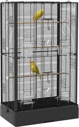 Клітка для птахів PawHut 61x36,5x98 см, чорна, з дверцятами, жердочками, висувним піддоном, годівницями та ручками для корел, хвилястих папуг, канарок, амадин