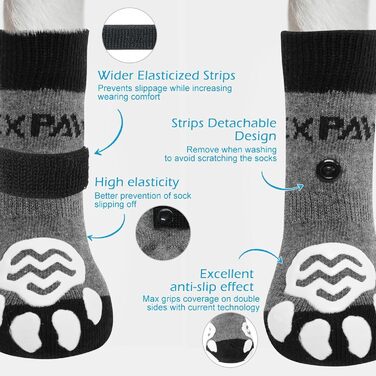 Шкарпетки для собак EXPAWLORER проти слизьких лап, захист подушечок, для гарячих доріг, для цуценят, малих, середніх, великих собак, 6 шт. (X-small, чорний)