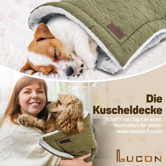 Лежак-декоративна ковдра для собак та котів LUCON 85x63 см, м'яка двостороння зелена, флісова, стьобана, для лежака, прана