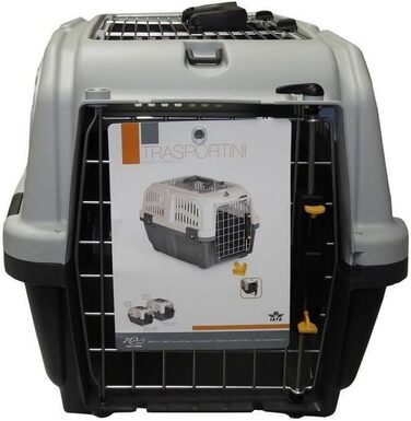 Транспортна бокс Aimé для котів і собак, 56x36x35 см, сіра, вентиляція, металеві дверцята, замок безпеки