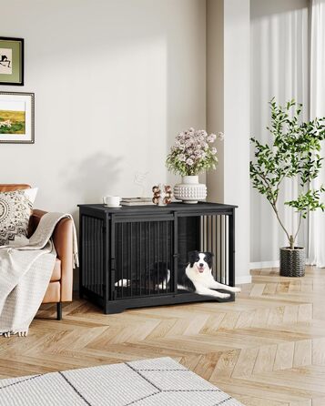 Клітка для собак Hzuaneri, 100 см, з розсувними дверима, для дому, чорна, DFC02304B