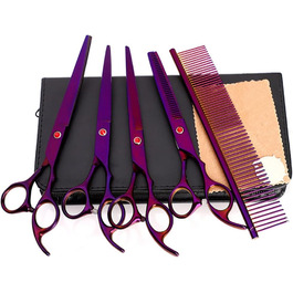 Набір ножиць для грумінгу собак, нержавіюча сталь, набір ножиць для догляду за домашніми тваринами, ножиці для грумінгу з гребінцем для собак та котів, чорний (фіолетовий)