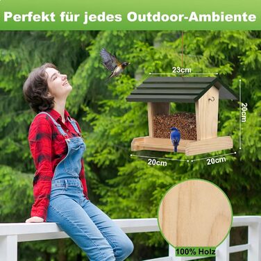 Дерев'яний годівничка для птахів JAZUIHA для дикої природи, годівничка для пташиного корму, годівничка для підвішування з тримачем для м'ясних кульок для метеликів, саду, тераси або балкону