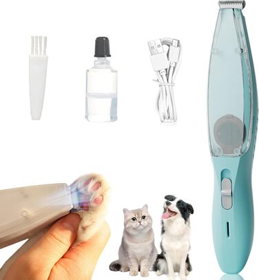 Професійний триммер для собак з пилососом та LED-підсвічуванням, для грумінгу лап, вух, обличчя. Підходить для собак та котів (Блакитний)