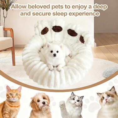 М'яке ліжко для домашніх тварин: ліжко для собак та котів у формі лап ведмедя, діаметр 60 см, бежеве
