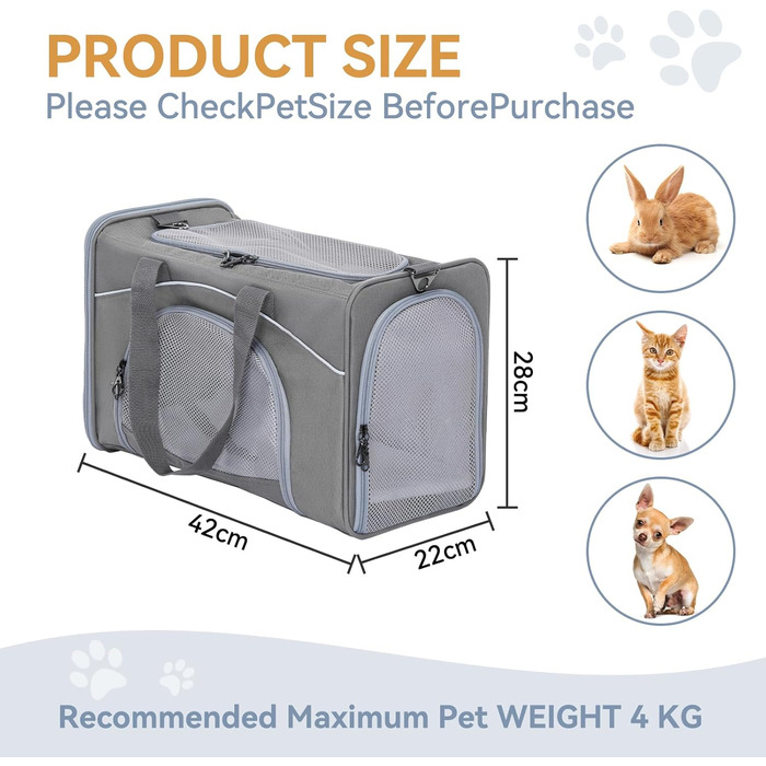 Транспортна сумка Petsfit для котів та собак | Авіапереліт, авто та поїзд | Сірий колір, Small