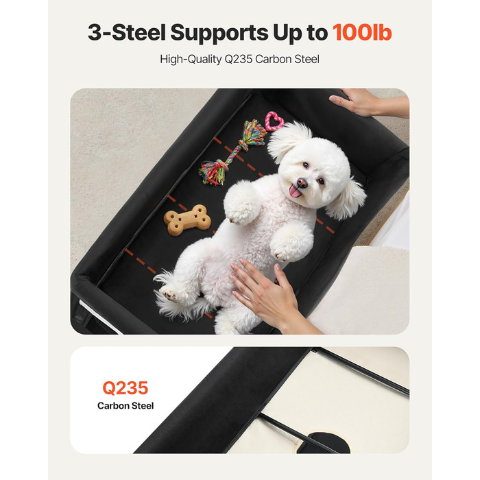 Підвищене ліжко для домашніх тварин VEVOR (XL), складне ліжко для собак з тканини 600D Oxford та голландського оксамиту, портативне дитяче ліжко з колесами та боковими кишенями, бежеве