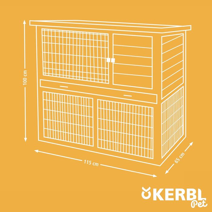 Кролячий вольєр Kerbl Lucky для кроликів та морських свинок, з вигулом, біло-коричневий, 115x65x100 см, вологостійкий дах, висувний піддон