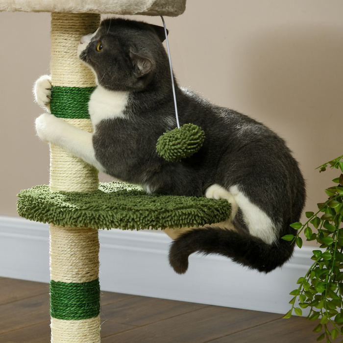 PawHut Cat Tree Маленьке 64 см Котяче дерево з лежачою поверхнею та ігровим м'ячем для маленьких кішок Сизаль зеленого кольору