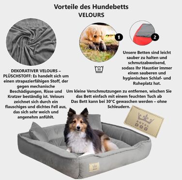 Крісло-ліжко для собак великих порід, зелене (сірий), 75 x 65 см, з велюру, ортопедичне, легко миється, силіконова наповнювач