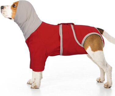 Теплий дощовик-худі для собак з капюшоном та захистом вух, 2 в 1, зелений (M, червоний)